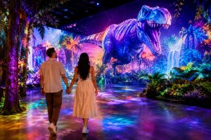 Couple enjoying an immersive date night at Hologram Zoo Sydney