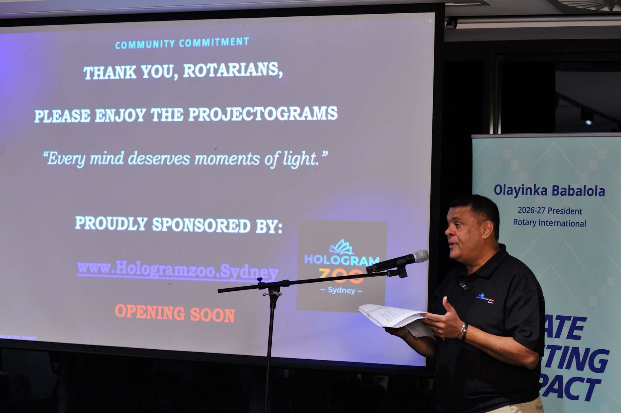 Peter Sarju, Director of Hologram Zoo Sydney, speaking at the Strathfield Rotary Club